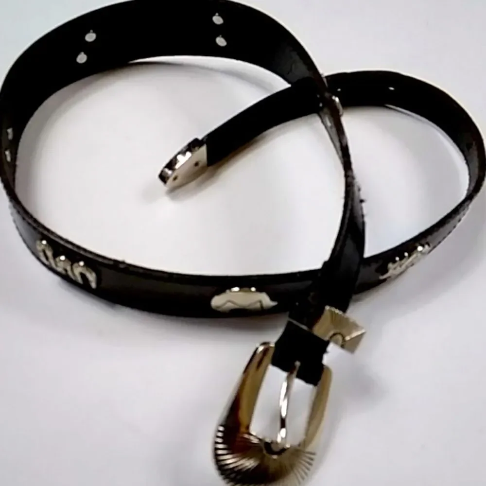 Vintage Metal & Leather Women Black Belt Cowboy